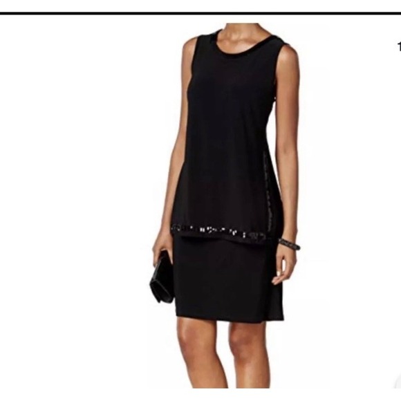 MSK Black Sequin Tunic Overly Popover Dress Size 16 - Picture 1 of 11
